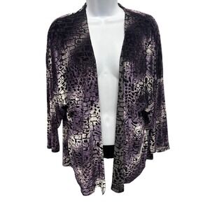 Drapers & Damons Women PL Purple Burnout Velvet Geometric Open Front Cardigan